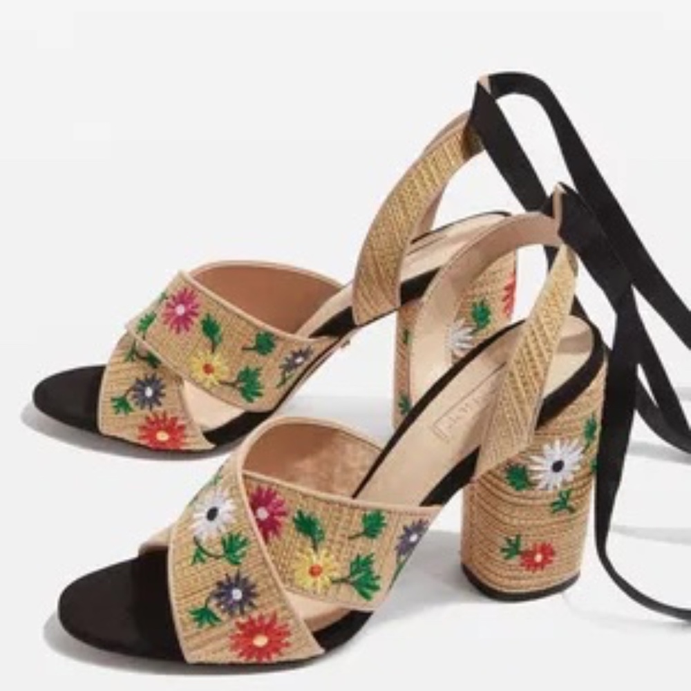 Topshop Reena Embroidered Tie Sandals